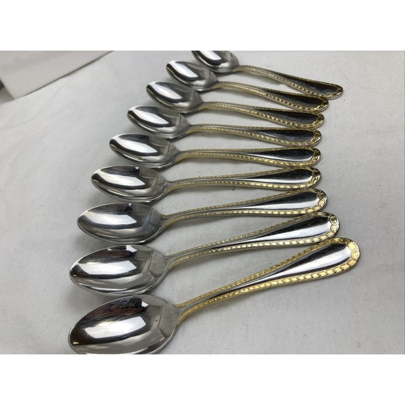 9 Retroneu GOLD ACCENT Chain 6”Spoons 18/8 Korea Stainless Flatware-GreatQuality - Picture 4 of 7